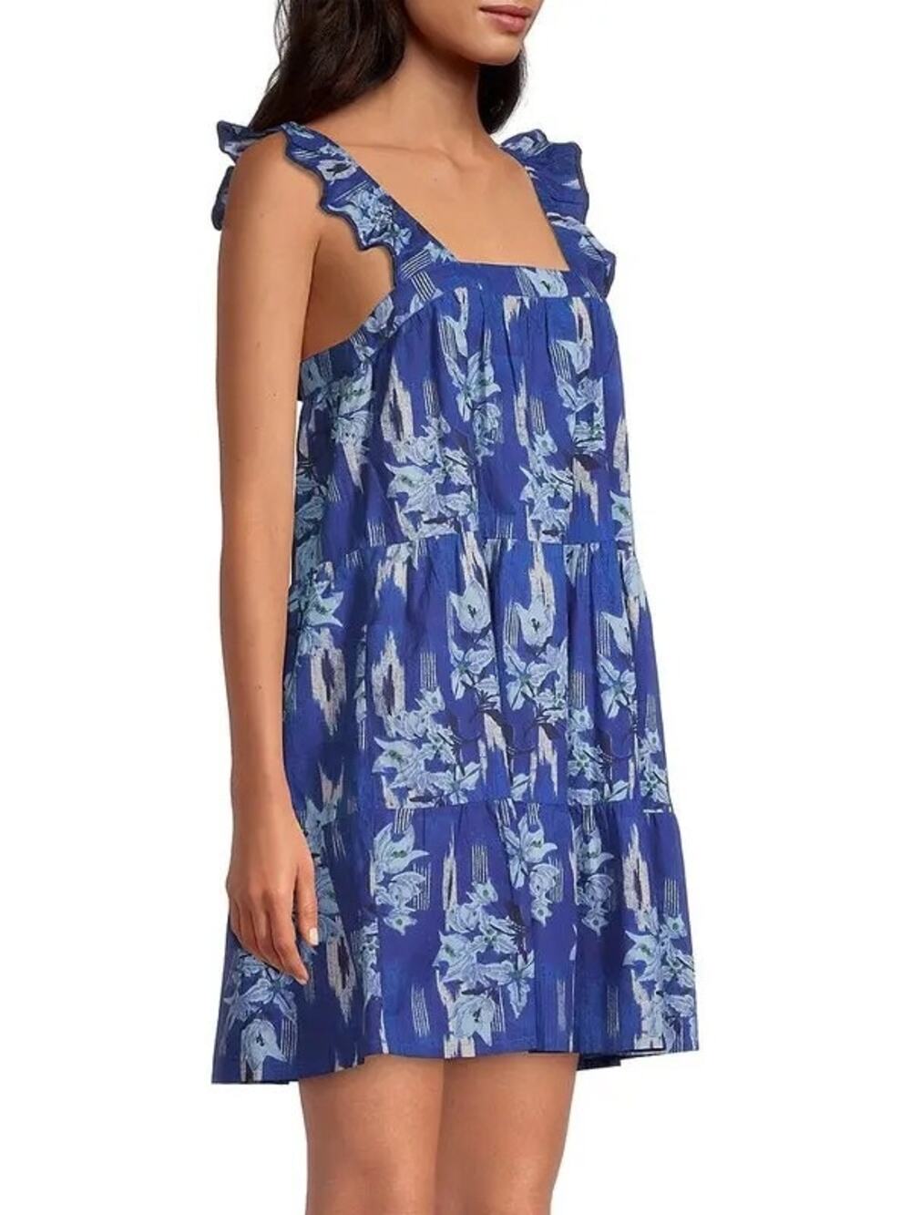 Ro’s Garden Haya Floral Tiered Ruffle Dress Size S Small Blue